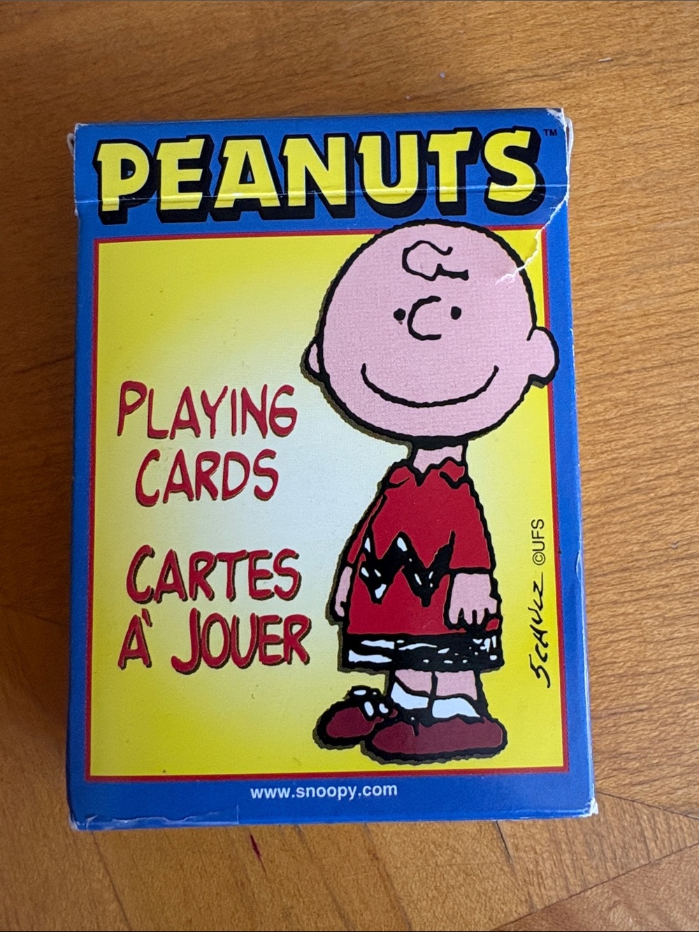 Vintage Peanuts Playing Cards Box — Yellow, Blue & Red